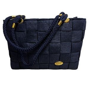 Creazioni Alma Italian Weave Patchwork Design Navy Blue Shoulder Bag